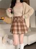 Women's High Waist Plaid Wool A-line Pleated Skirt with Belt - Thickened for Autumn/Winter 2026 Retro Style