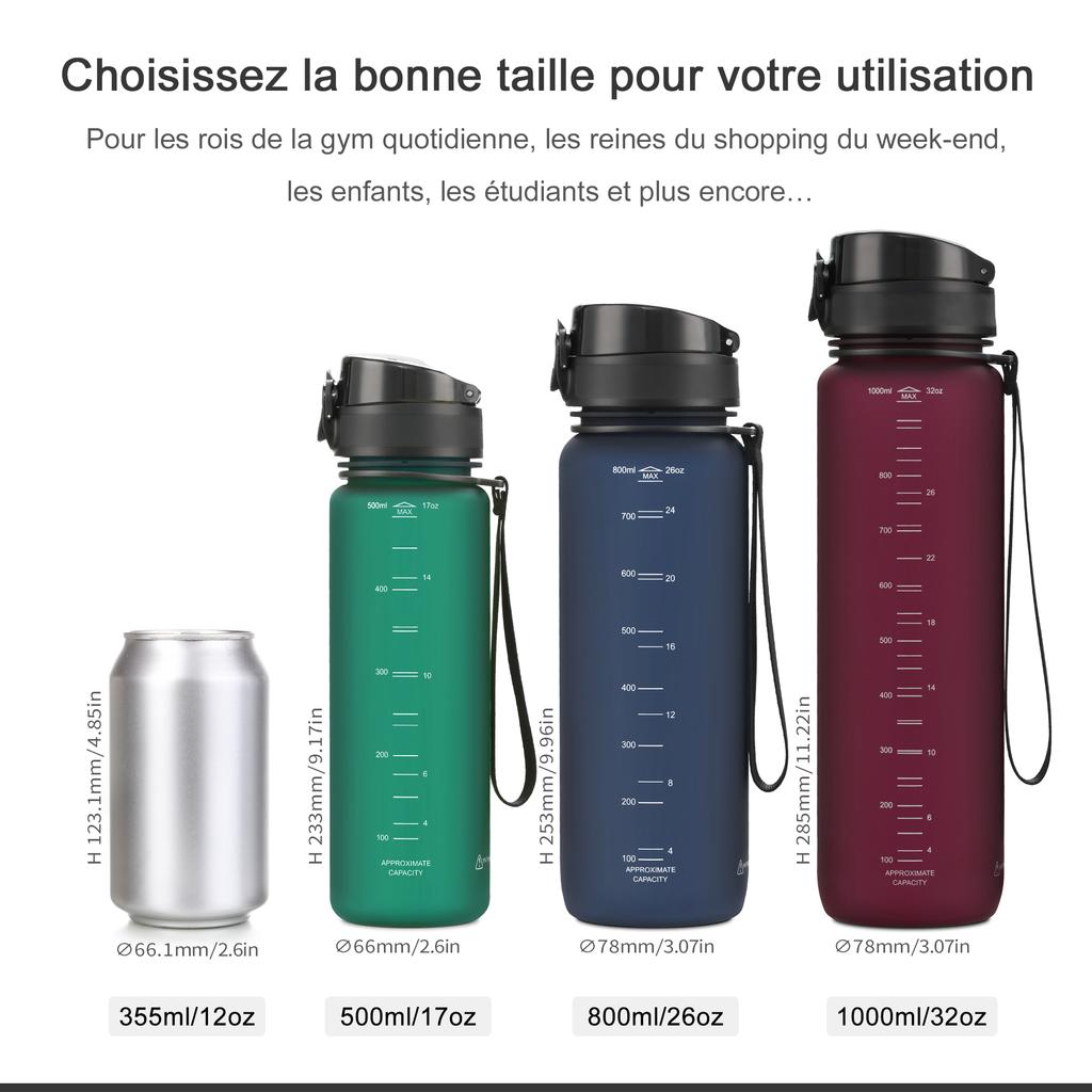 Venta caliente 500/1000ML Botella de agua deportiva Shaker para viajes al aire libre Botella de bebida de plástico Tritan a prueba de fugas portátil sin BPA