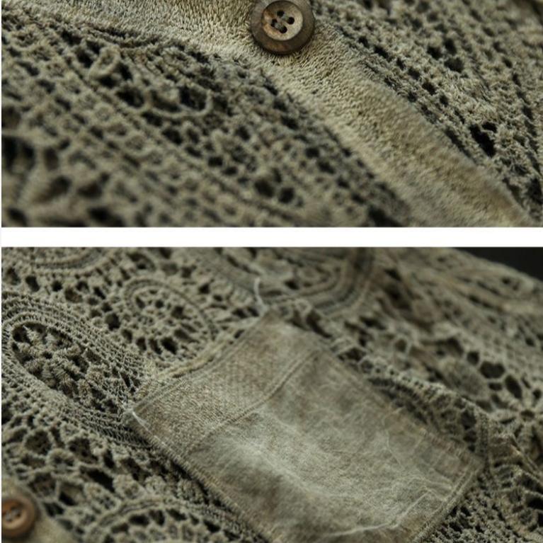Bohemian Cotton Lace Cardigan Vest with Pockets and V-Neck