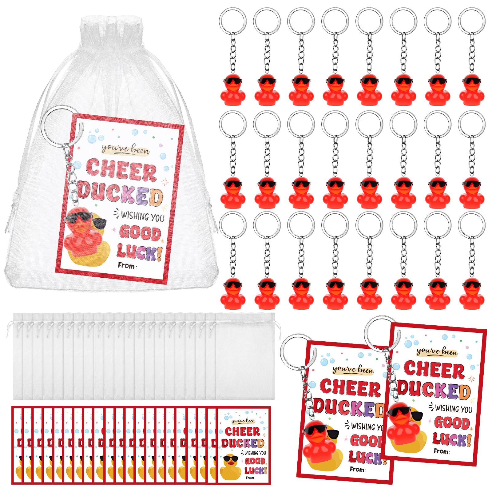 24 Set Cheer Gifts Bulk Duck Keychain Cheerleading Card Inspirational Gift For Cheerleader Team Cheer Competition Favor
