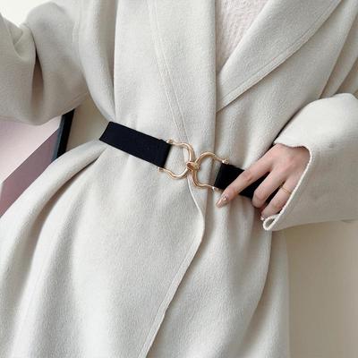 Boucle en Métal Doré Ceinture Élastique Pour Femme Dame Rétro Couleur Unie Ceintures de Taille en Nylon Simple Robe Chemise Ceinture de Taille Décorative