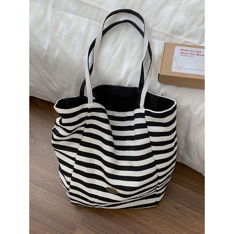 Casual Canvas Bag Korean Lazy Style Underarm Bag 2025 New Large-capacity Striped Shoulder Bag Student Class Bag