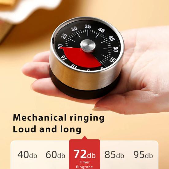 Magnetyczny Wizualny Minutnik Kuchenny Mechaniczny Zegar Odliczający Stal Nierdzewna Głośny Alarm do Gotowania Pieczenia Nauki Łatwy do Odczytania Cyferblat 0-60