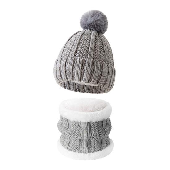 3Pcs/Set Winter Knitted Scarf Gloves Set Pom Pom Ball Fleece Lining Brimless Hat Touchscreen Gloves Neck Warmer Set