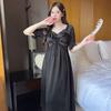 Summer Short Sleeve Sexy Lace V-neck Silk Satin Long Nightgowns for Women Cute Sleepwear Night Dress Nightdress Home Nighty
