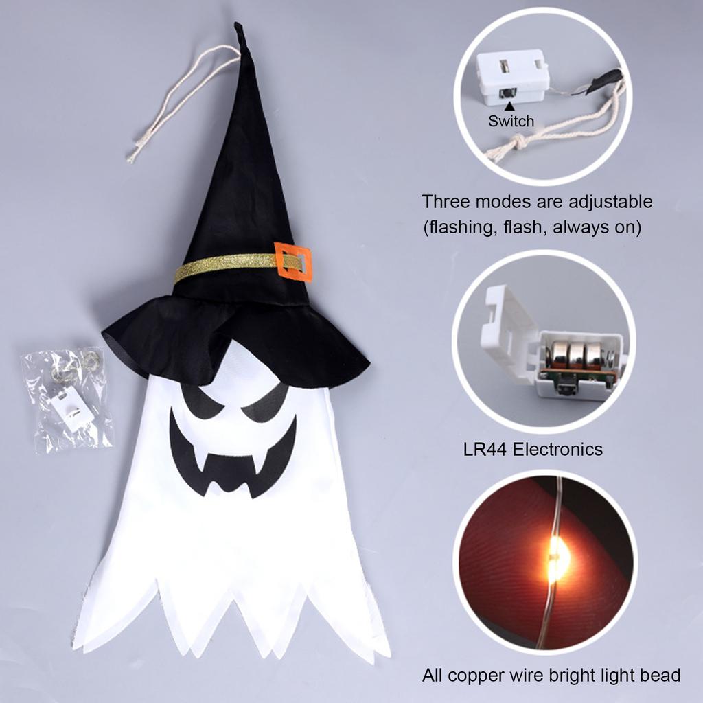1PC Halloween Witch Hat Hanging Light Ghost Wizard Hat Shaped LED Ghost Lamp BatteryPowered
