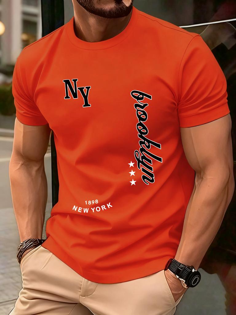 New York Brooklyn 1898 Art Letter TShirts Men Summer Cotton ONeck T Shirt AllMatch Casual Top Loose Fashion Man Retro Clothes