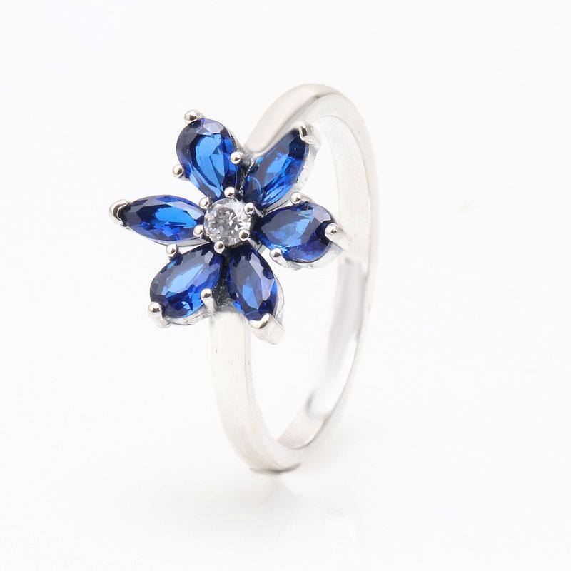 Luxurious White Copper Blue Petal Flower Ring: Luminous Mosaic Design Gift for Women 50mm