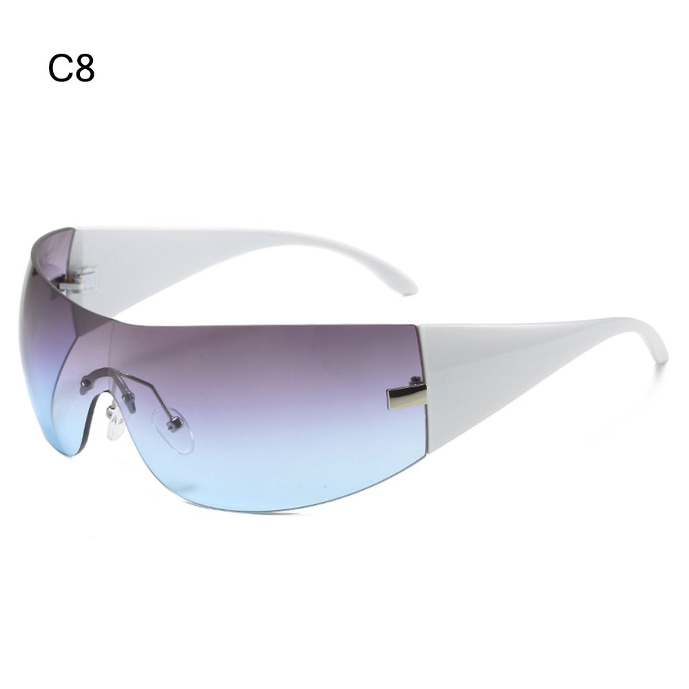Trendy Futuristic Hip Hop One Piece Y2K Sunglasses Sun Glasses Rimless Wrap-Around
