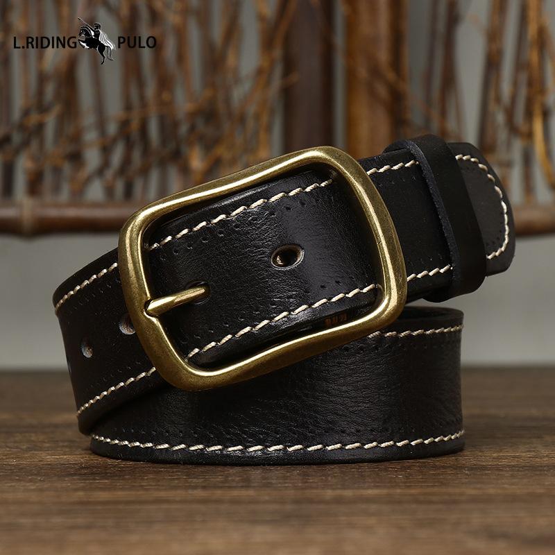 Fashionable Retro Leather Belt for Men Genuine Leather Pure Cowhide Copper Buckle Casual Jeans Belt