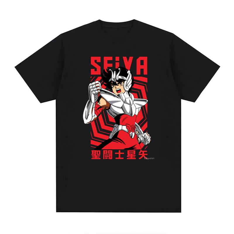 Summer Print  Anime  T Shirts Men Women Saint Seiya O Neck 100% Cotton Unisex Tops EU Size Harajuku Tops Boys Clothes