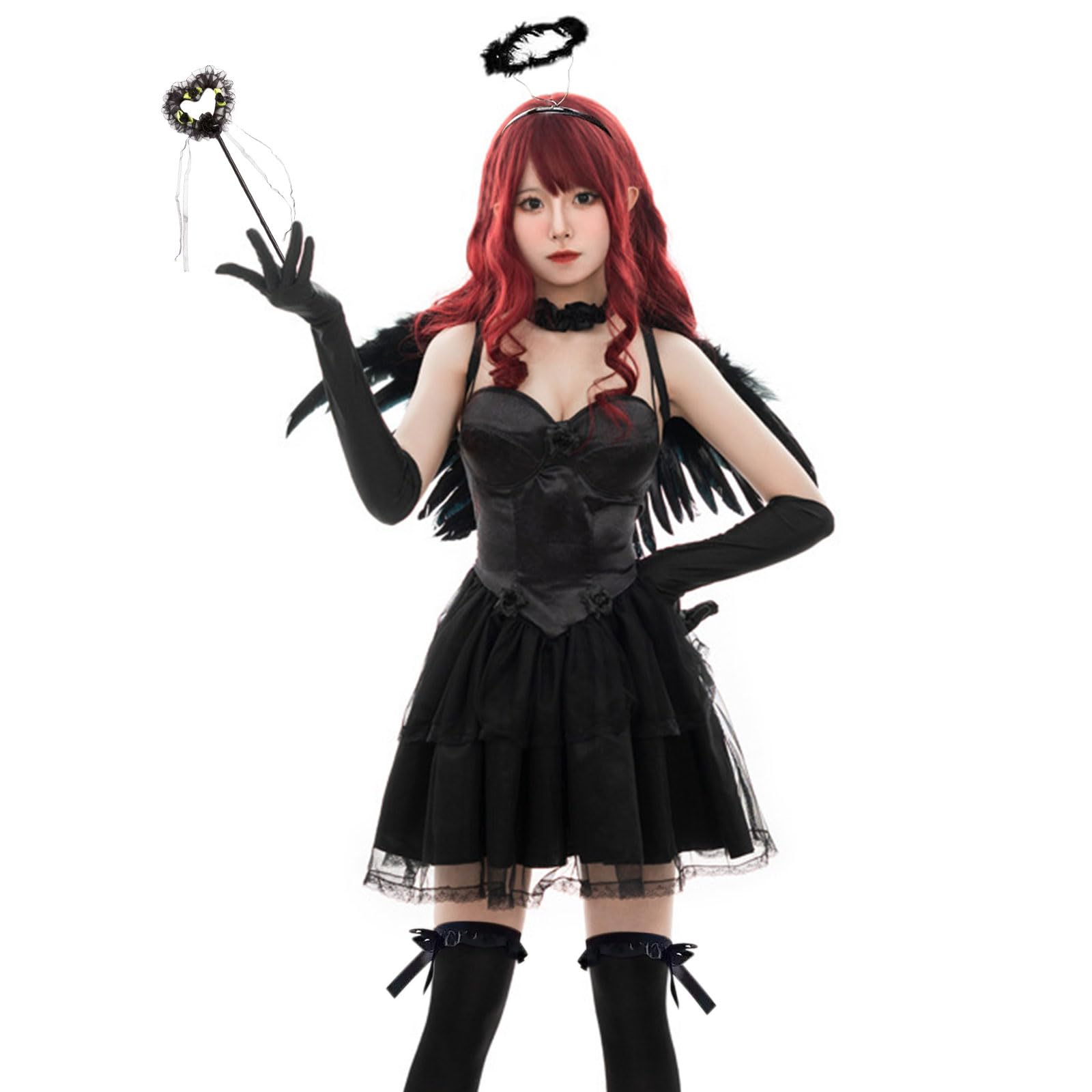 

angel cosplay costume for angel Halloween cute angel black cosplay for adults size [DECEED] 7-piece women, costume, one-piece (black, S) чёрный