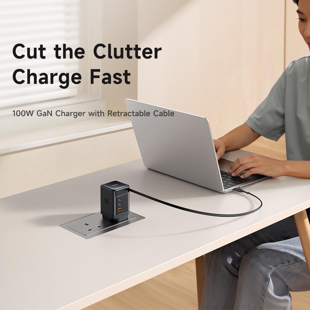 

Mai Duo Duo MDD FreeGo 100 Вт GaN USB-C Выдвижной Кабель Быстрое Зарядное Устройство 3C1A UK Plug чёрный