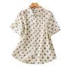 2025 lato nowa odzież damska wysokiej klasy kropki bawełna i len drukowana koszula z krótkim rękawem z klapami kardigan top damski