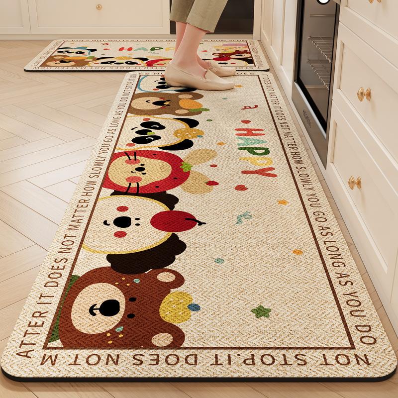 Cartoon Cute Animal Rug Long Strips for Kitchen, Laundry Room Water Absorbing Quick Drying Anti-Slip Floor Mat Home Decor