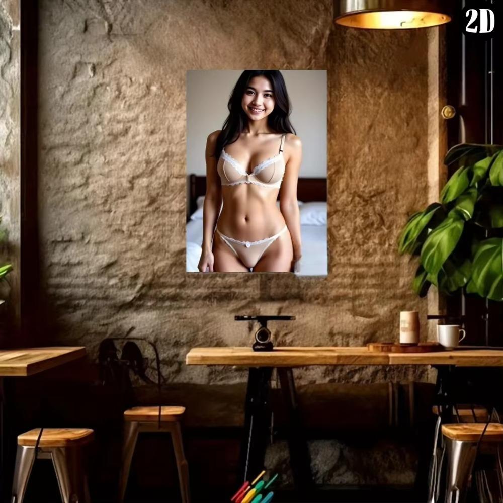 Asian Lady Metal Art 2D HD Beige Lace Wall Decor Easy Installation Indoor