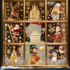 Santa Claus Window Decor 9Pcs Christmas Clings, Golden Static Stickers, Glue Free Decals with Festive Glass Stickers Elk Castle and Tree Patterns for