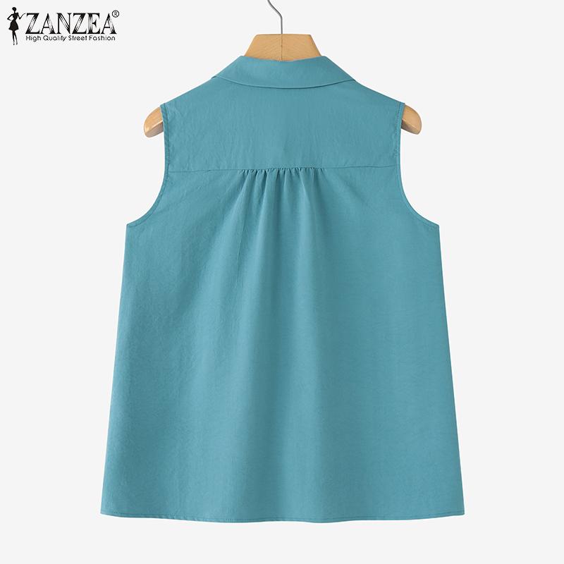 ZANZEA Women Classic Collar Summer Casual Sleeveless Vest Tops