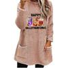 Women's 2024 European & American Christmas Print Casual Loose Long Sleeve Round Neck Pocket Hoodie