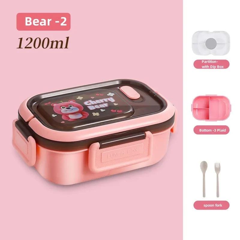 Lunchbox Multifunctioneel 3 Vakken Fruit Cartoon Verzegeld Saus Saladedressing Doos voor Kinderen Bento Picknick Snacks Organizer 1200ml&2