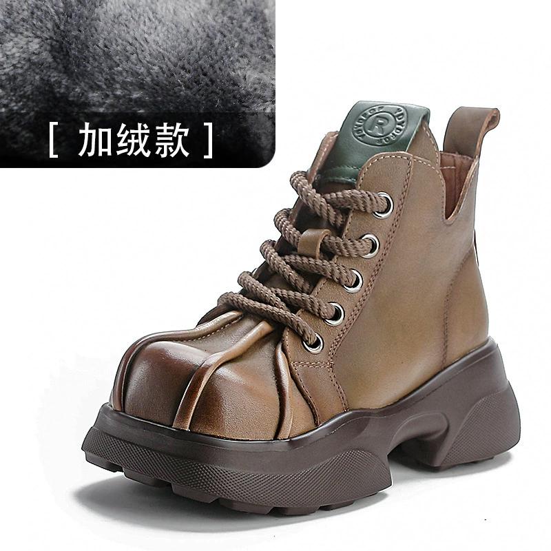 Fashion GKTINOO Retro Thick Heeled Thick Soled Short Boots 2025 Winter New Genuine Leather Round Toe Comfortable Women Platform Shoes