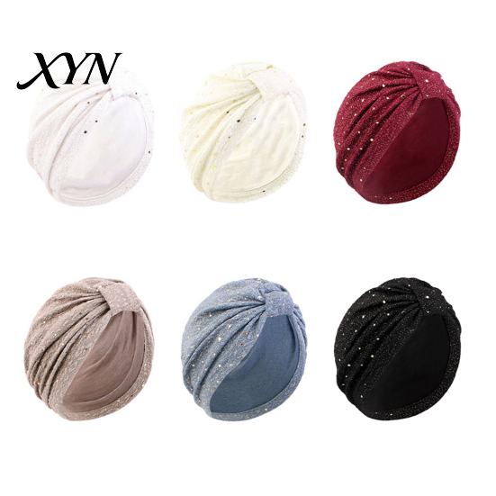 All-day Comfort Turban Hat for Women, Sequined Crepe Fabric Headwrap, Ethnic Non-strangling Headwear Style Knotted Front Headwrap All Face Shapes