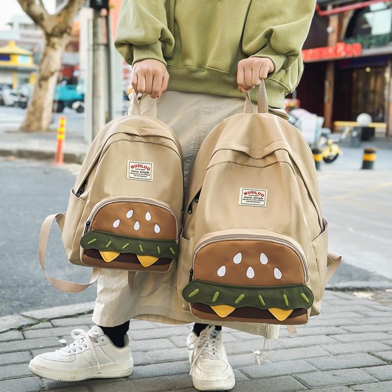 Schoolbag Student School Bag Cute Fun Cartoon Hamburger Creative Backpack Large Capacity Cute Backpack Premium Gauge Sense Bag