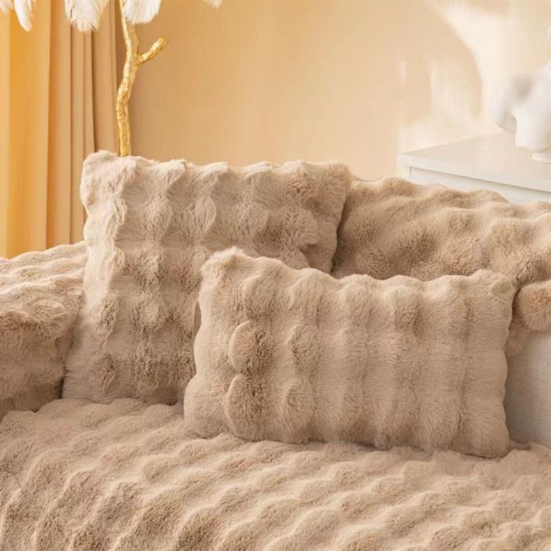 Plush Faux Rabbit Fur Throw Pillow for Sofa or Bed - Cozy Lumbar Support Cushion
