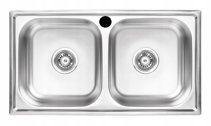 Steel inset kitchen sink, 2 bowls, 78 x 43 cm