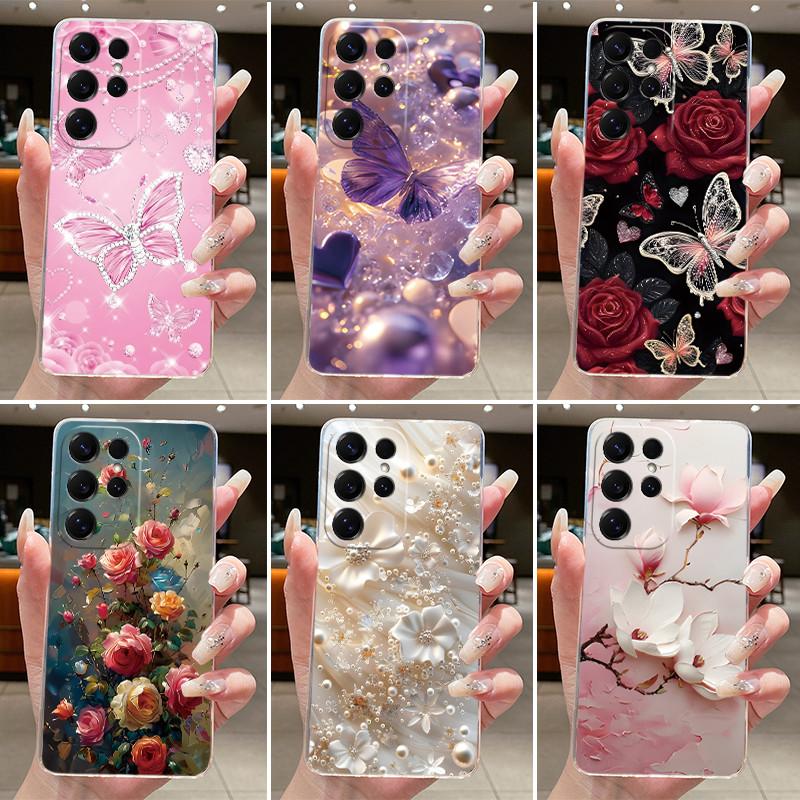 Bag Clear Case For New Hot Samsung Galaxy S26 Ultra S26 edge S 26 Plus Cover Luxury Pretty Butterfly Flower Soft TPU Phone Cases
