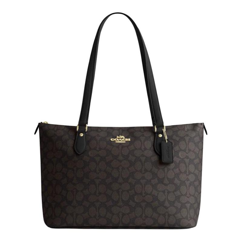 

COACH Gallery 36 Classic presbyopic zipper closure PVC with leather shoulder crossbody tote bag shopping bag handbag women s dark brown коричневий