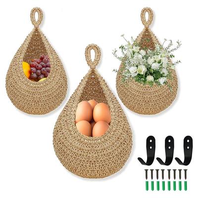 Handgewebter, wandmontierter Gemüse- und Obstkorb, Organizer, Behälter, Dekoration für die Wandmontage von Pflanzen, Blumen und Zwiebeln in der Küche und im Garten