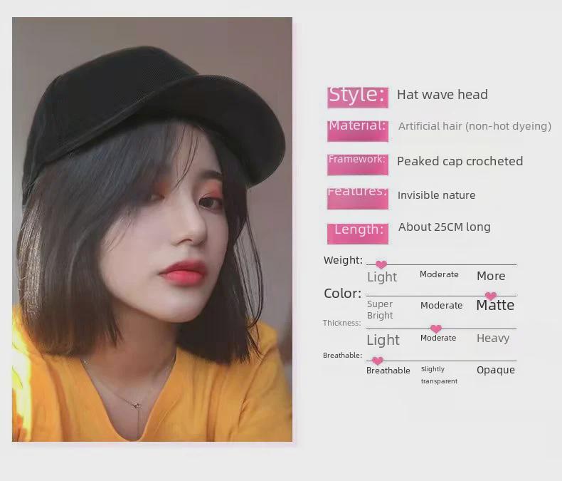Women's Fashion Duckbill Hat with Wig - Bob Head Style, Versatile Celebrity Clavicle Short Hair Full Head Cover