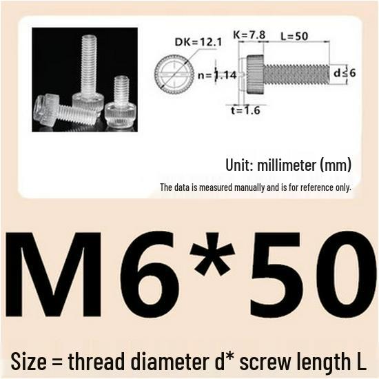 M3-M8 Hand-Tightened Transparent Acrylic Knurled Screw 