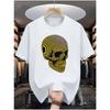 Men'S Casual Print T-Shirt with a Gilded Skull Design - Featuring a Round Neck, Short Sleeves,Street Hip-Hop Style,Summer Fashion Trend,Sporty