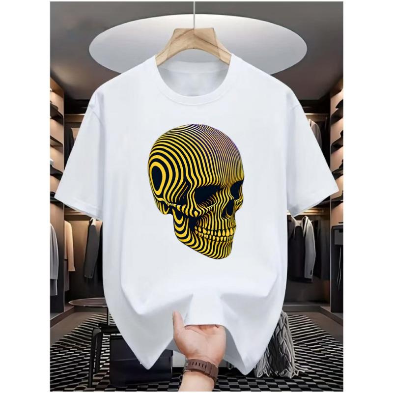 Men'S Casual Print T-Shirt with a Gilded Skull Design - Featuring a Round Neck, Short Sleeves,Street Hip-Hop Style,Summer Fashion Trend,Sporty