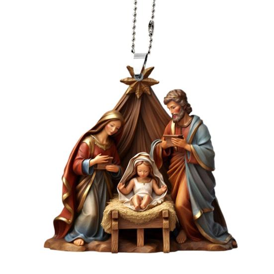 Weihnachtskrippenanhänger aus Acryl mit der Geburt Jesu, hängendes Weihnachtsornament, festliche Dekoration, religiöses Gedenkornament für den Weihnachtsbaum, Kaminsims, Auto