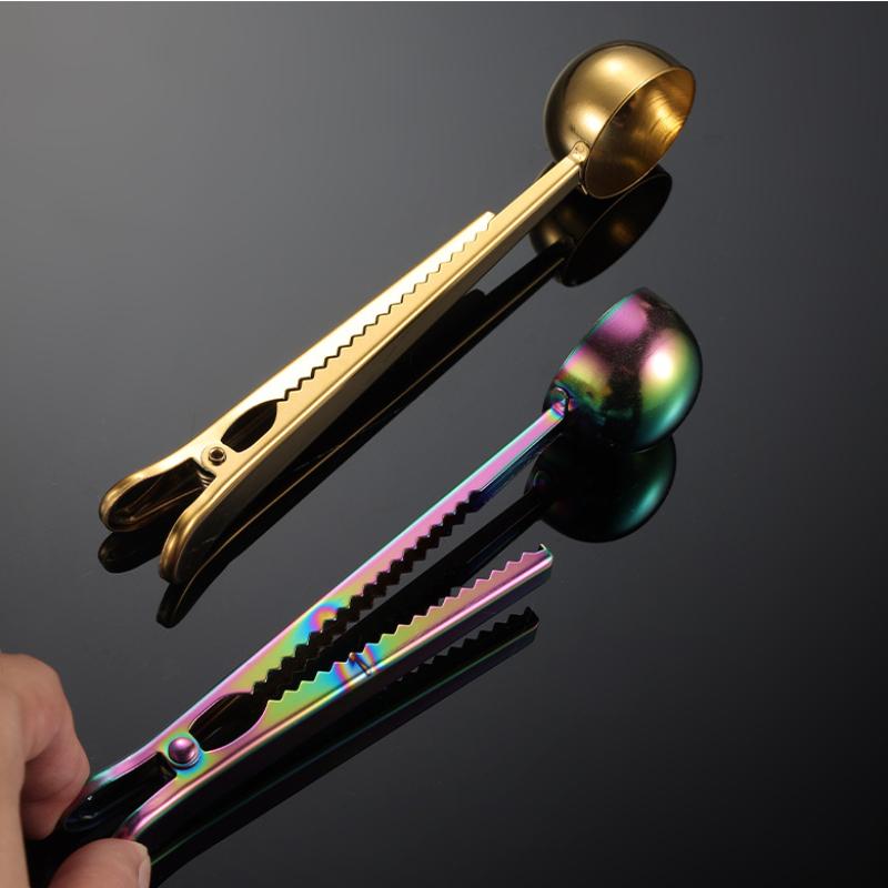HANYANG 430 Edelstahl-Kaffeelöffel-Clip, Mehrzweck-Beutel-Verschlussclip, PVD-titanbeschichtet