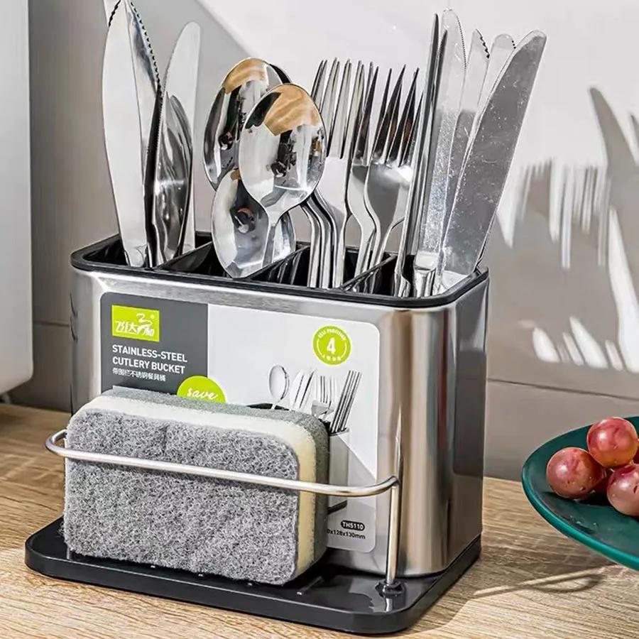 Stainless Steel Cutlery Holder Household Tableware Drainboard Spoon Storage Kitchen Organizer Drainer Dish Drying Rack Wok ring