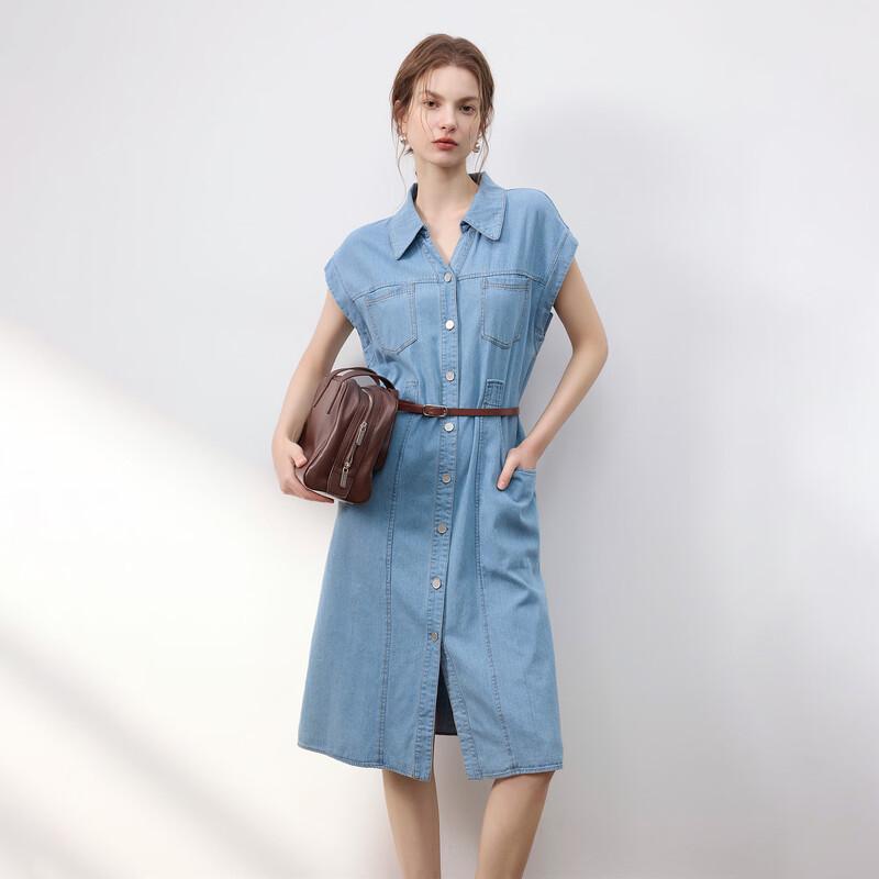Demana Women's Cloud Cotton Denim V-Neck Midi Dress