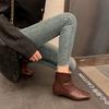 3.5CM Minimalist Elegant Ankle Boots Women Square Toe Chunky Heel Back Zip Short