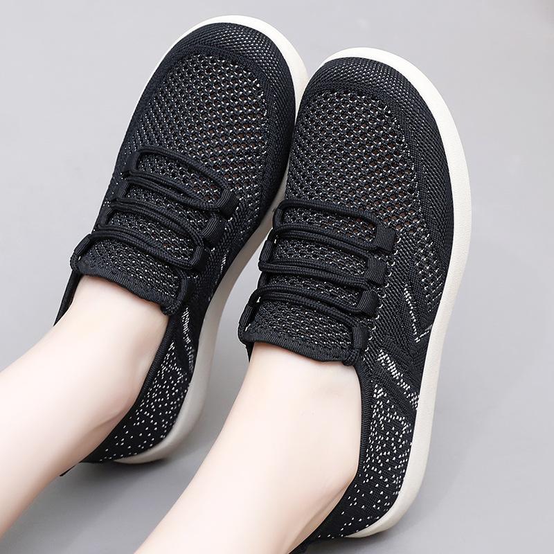 Women's shoes new flying woven casual shoes light breathable single shoes soft sole comfortable shoes women's simple lace-up mesh shoes