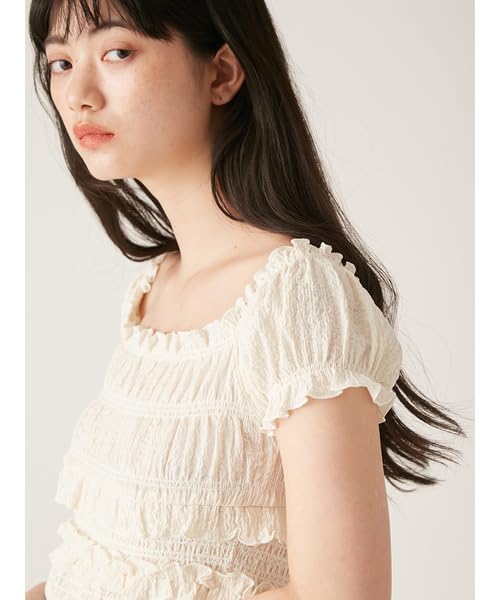 Lily Brown Shirred Frill Top LWFT251185 IVR Free Size Women's