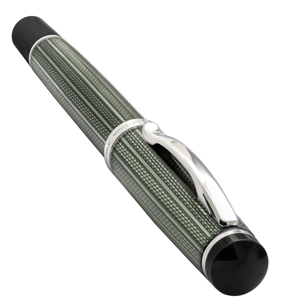Xezo Incognito fountain fine Zinc green Pure platinum limited edition of 500 pen, nib. lacquer. plated. Handcrafted, pieces.