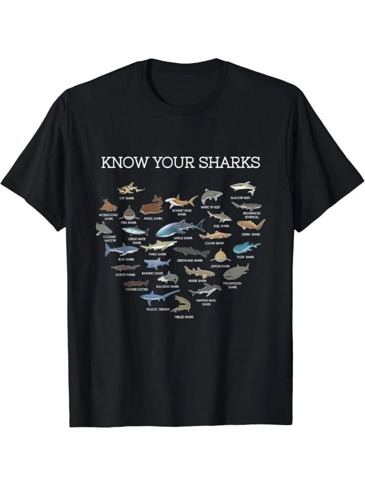 Ozean-Hai-Muster-100% Baumwolle Sommer kurzärmeliges O-Ausschnitt Herren-T-Shirt mit Aufdruck.