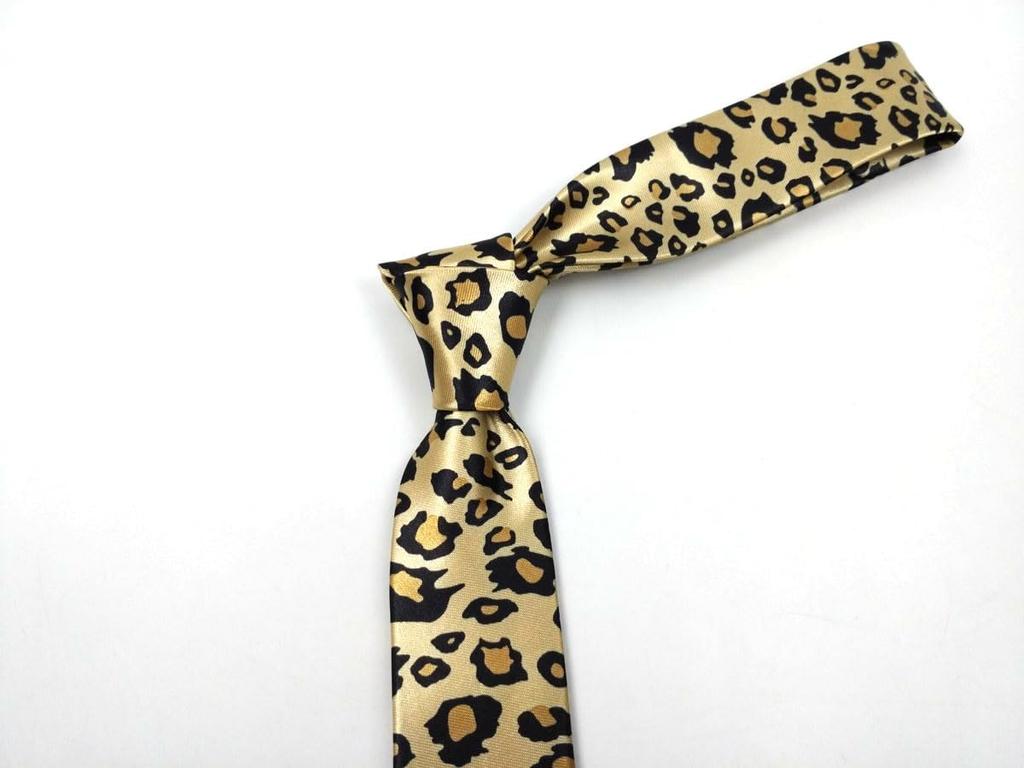 [F NODE] Leopard Print Narrow Tie, Slim Tie, 5.5cm Wide, Polyester, Stylish Slim Tie