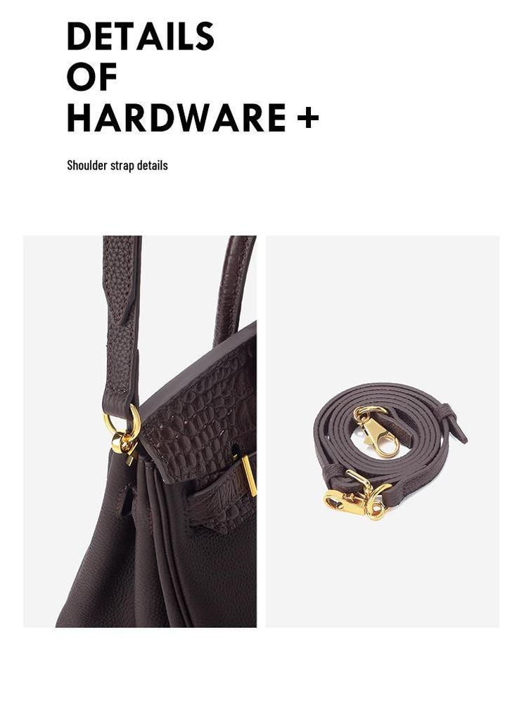 Sac à Bandoulière en Cuir de Vachette Motif Crocodile, Grand Sac à Main Rétro Style Kelly pour Femmes