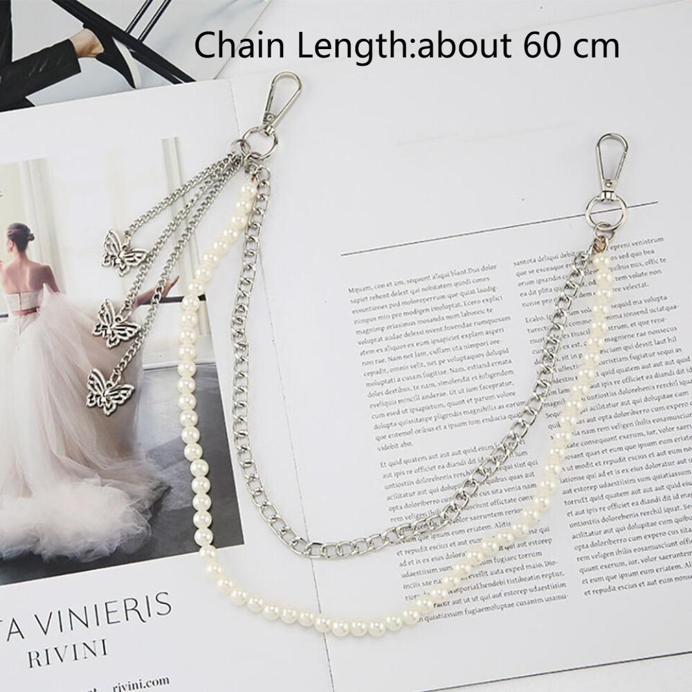 Hip Hop Style Butterfly Pendant Pants Chain Retro Style Multi Layer Pearls Jeans Chain Waist Chain Jewelry Metal