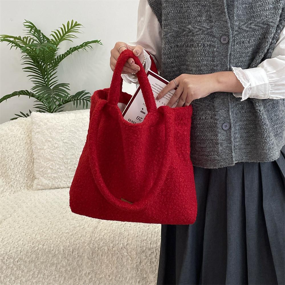 Trendy Korean Style Plush Shoulder Bag Spacious Tote Perfect For Everyday Use In Soft Colors