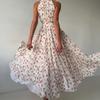 French neck floral dress for women's summer waist and thin sleeveless medium and long temperament A-word long dress, in stock